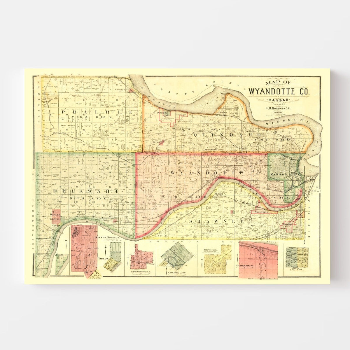 Vintage Map of Wyandotte County, Kansas 1887
