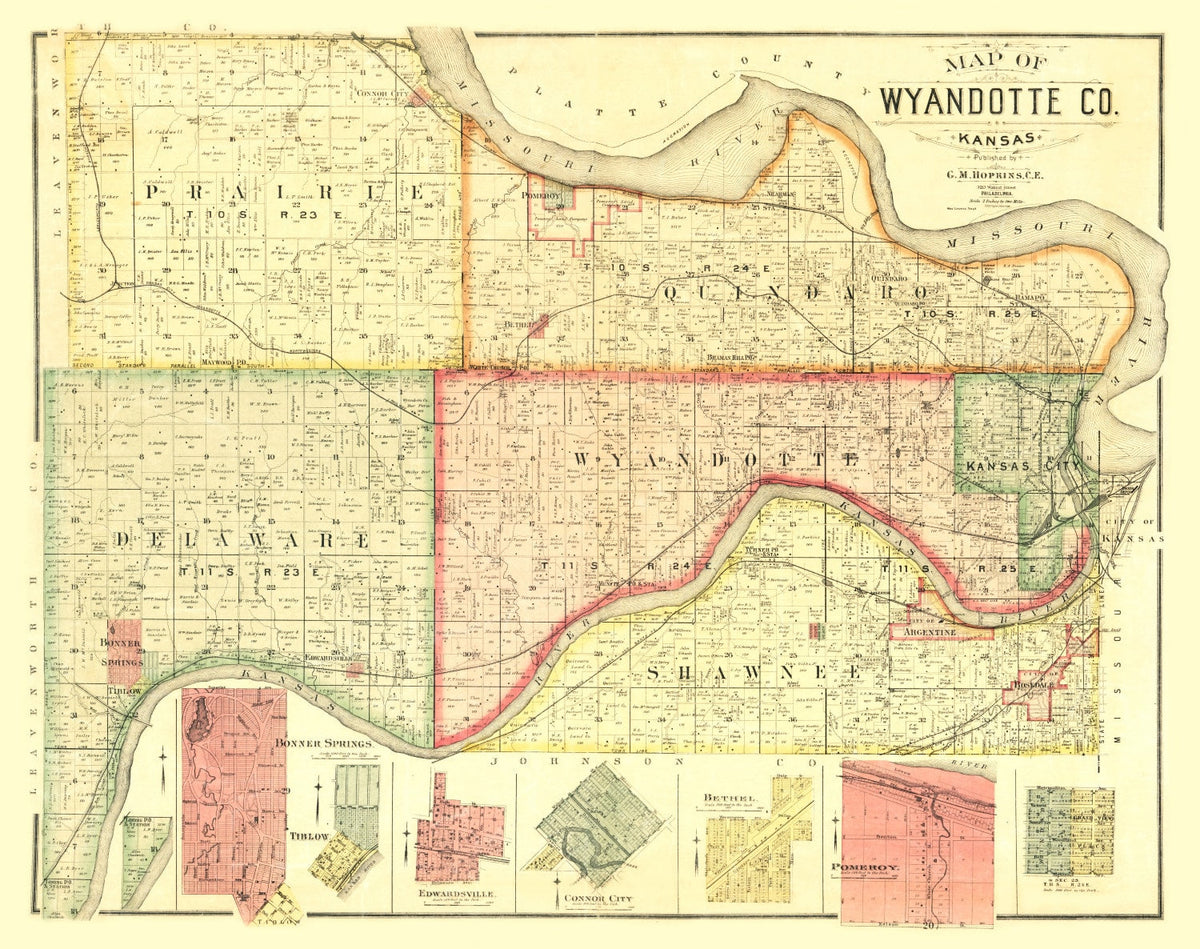 Vintage Map of Wyandotte County, Kansas 1887