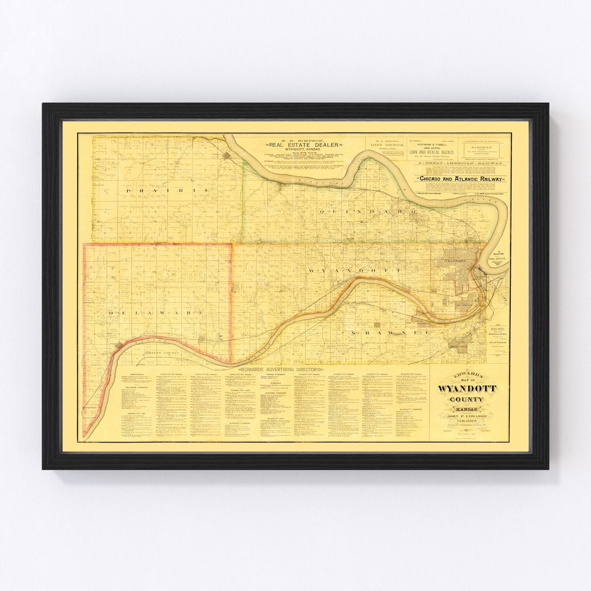 Vintage Map of Wyandotte County, Kansas 1885