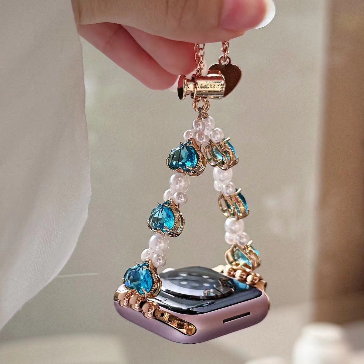 Love-shaped Diamond And Fashionable Pearl Watch Bracelet