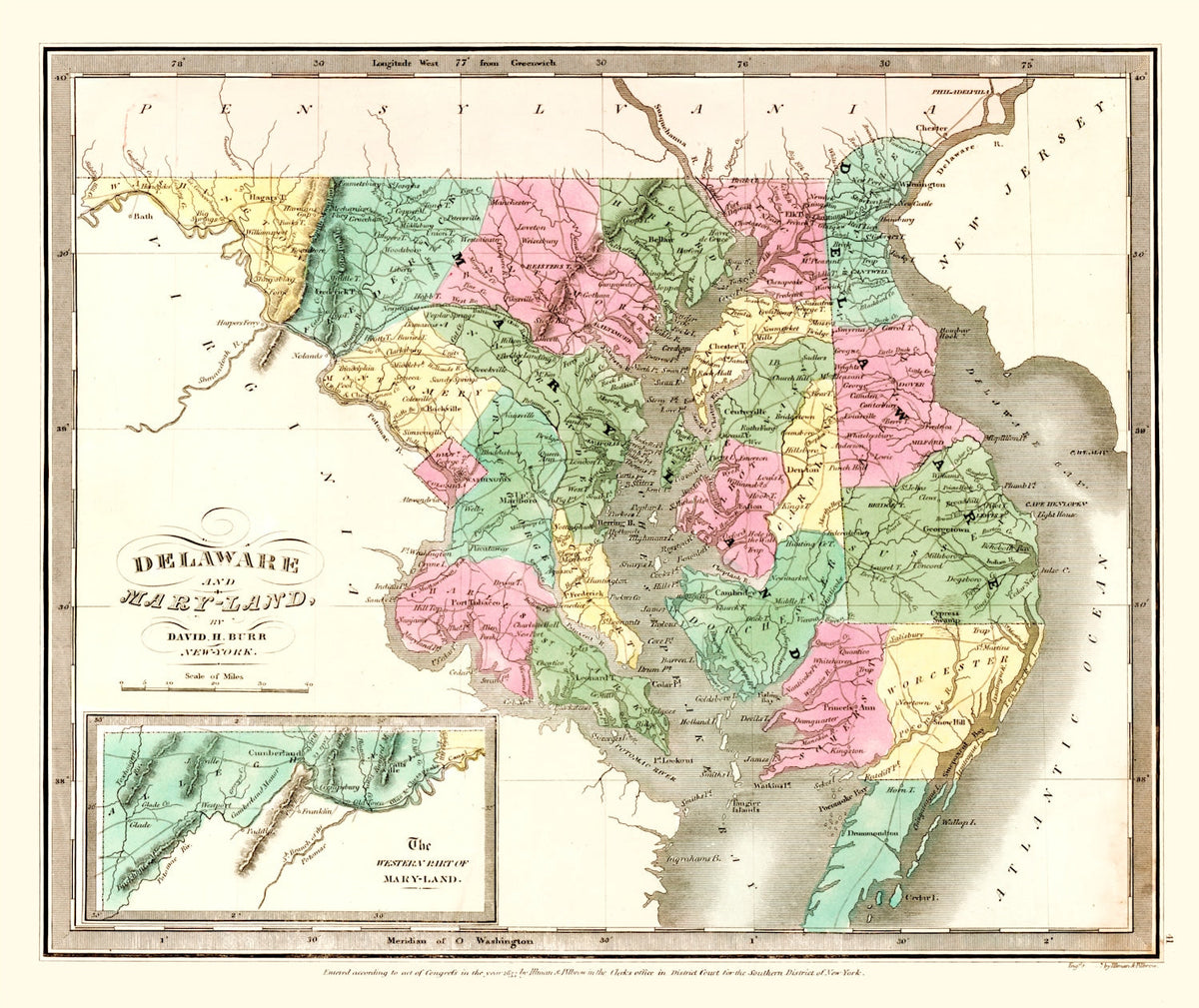Vintage Map of Delaware 1835