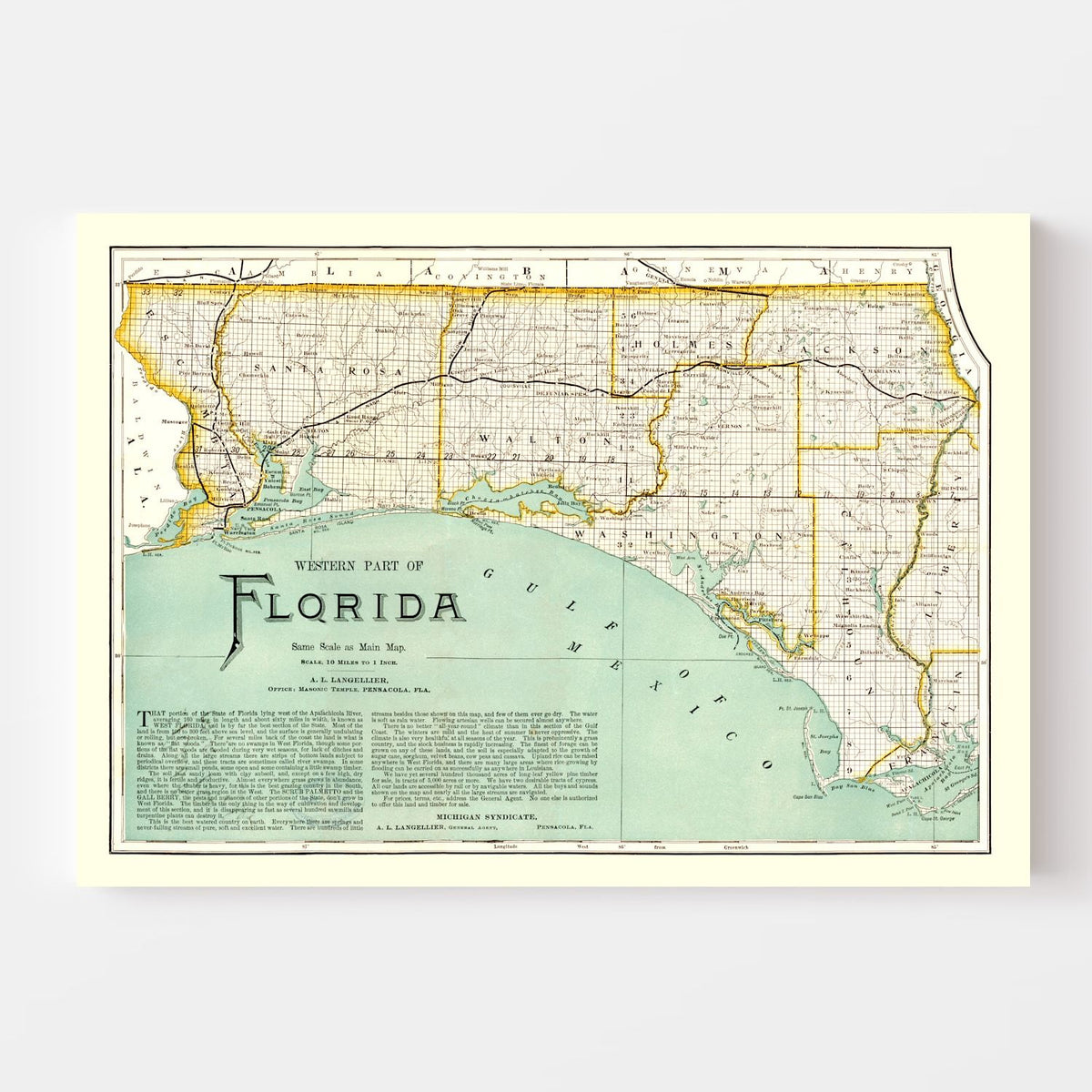 Vintage Map of Florida 1890