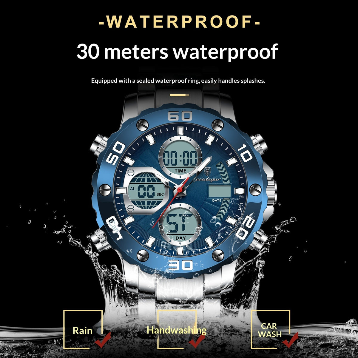 Men's Multifunctional Luminous Dual-Display Electronic Watch