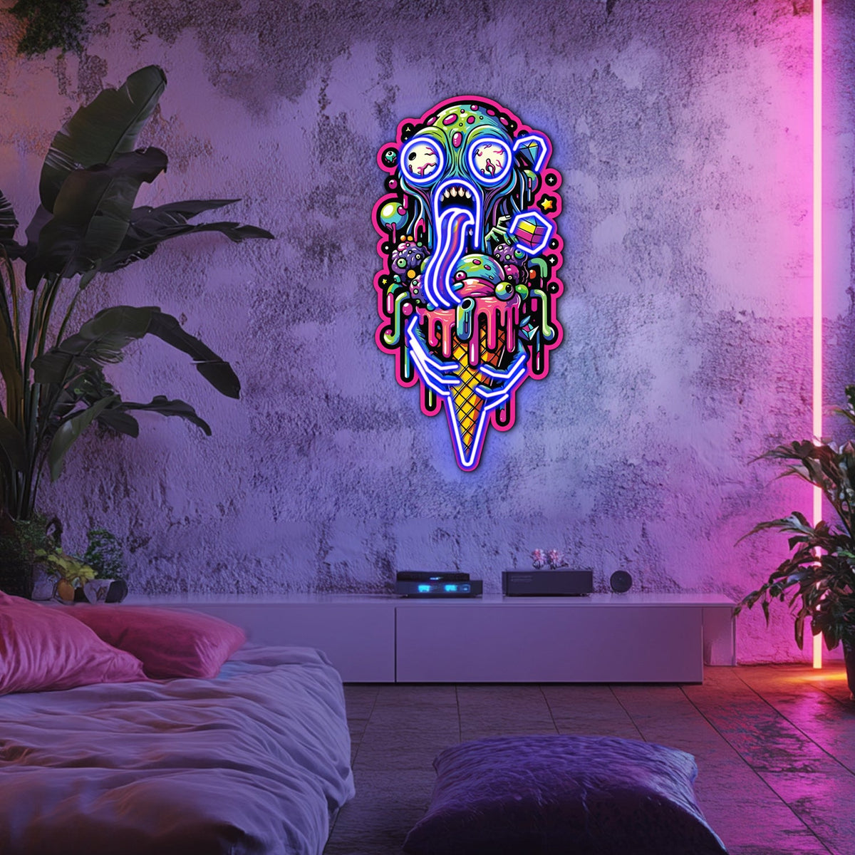 UV Printed Zombie Ice Cream Neon Wall Art- LV0060