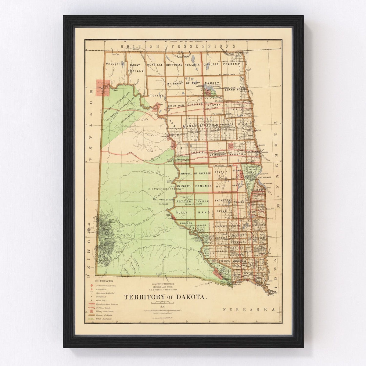 Dakota Territory Historic Map 1876