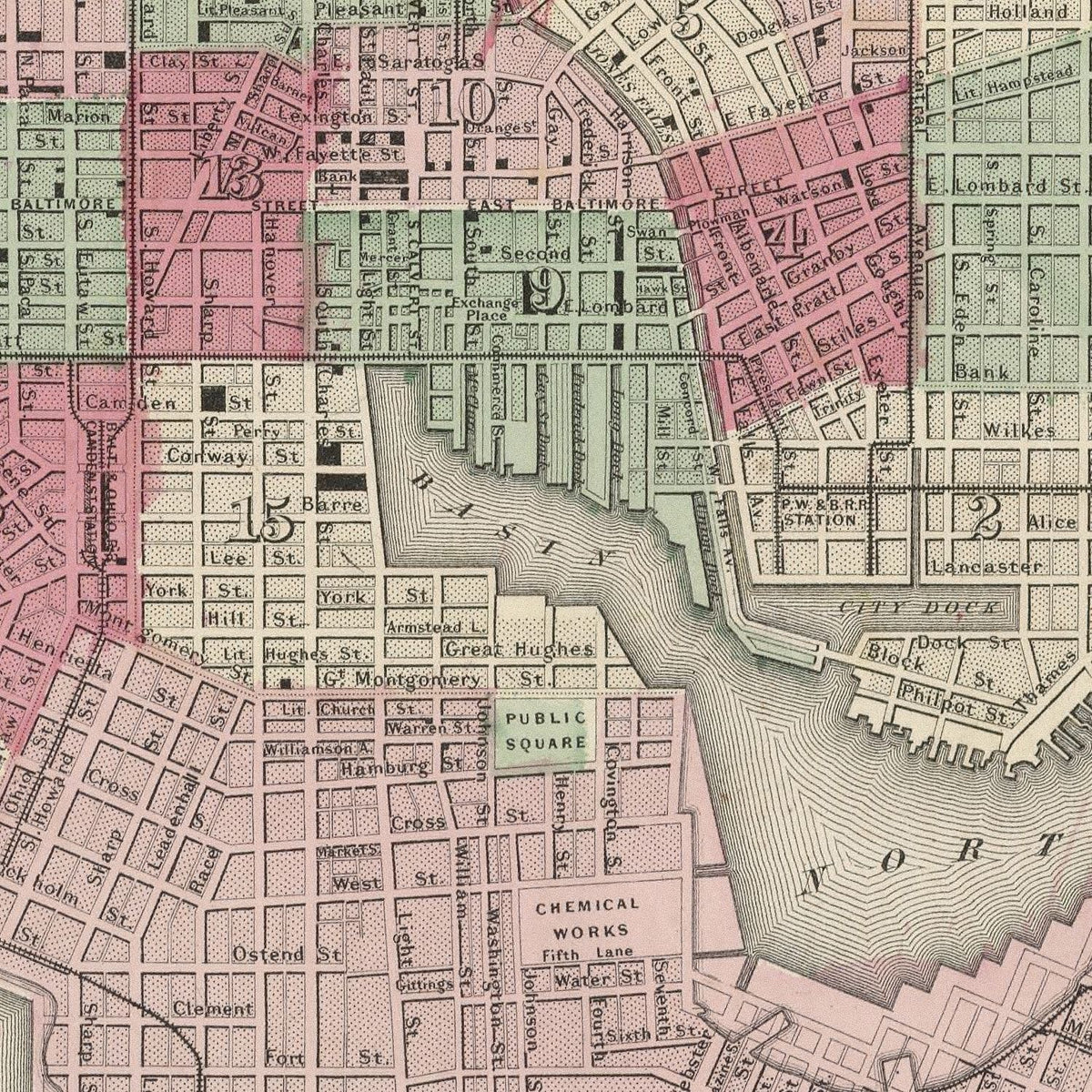 Vintage Map of Baltimore, Maryland 1865