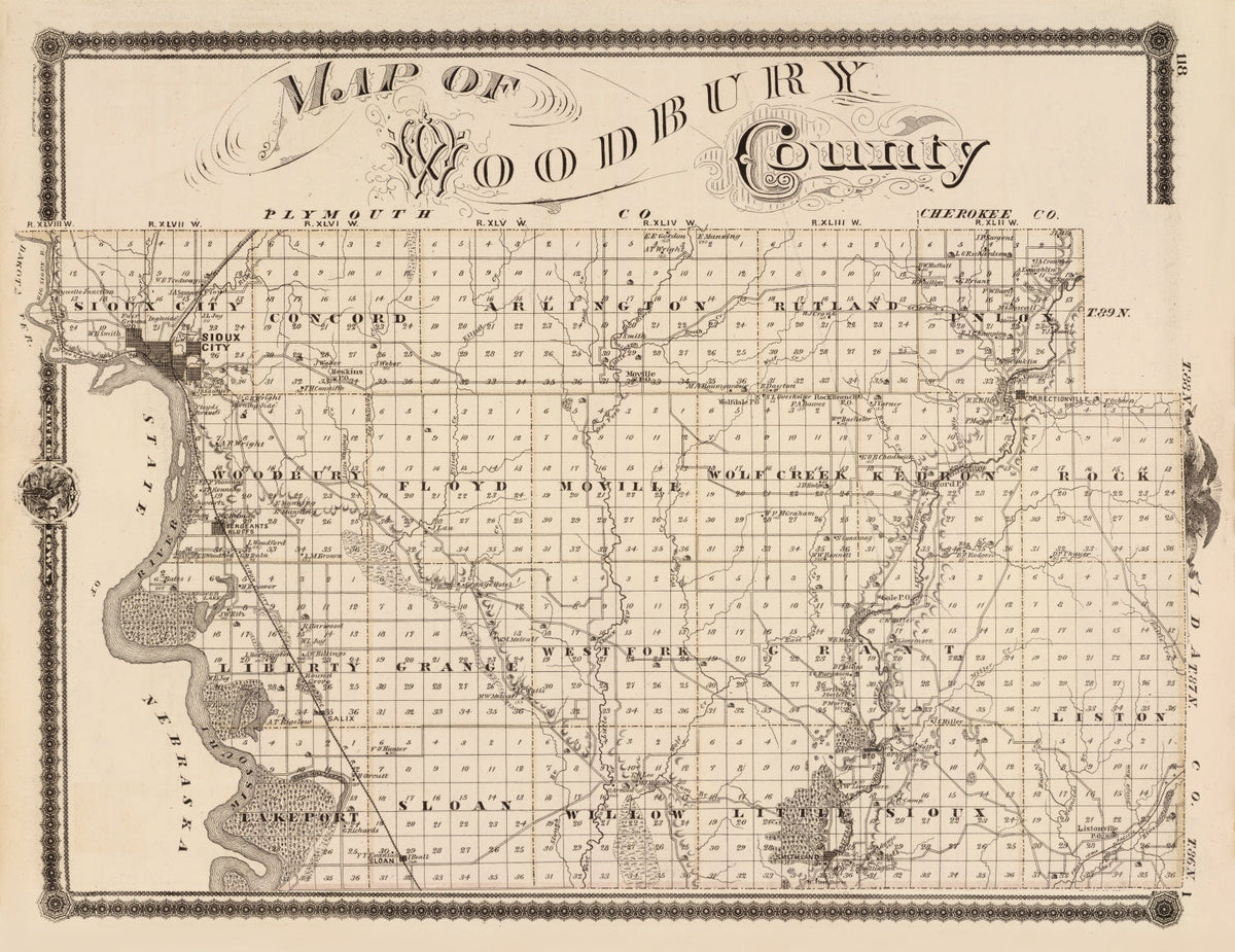 Vintage Map of Woodbury County, Iowa 1875