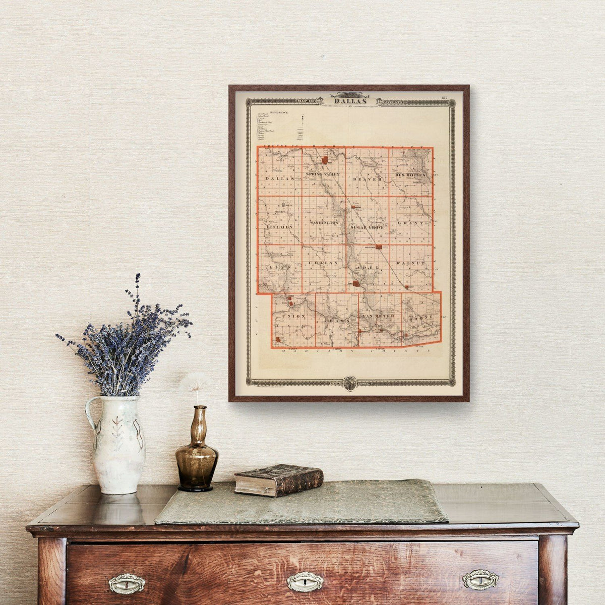 Vintage Map of Dallas County, Iowa 1875
