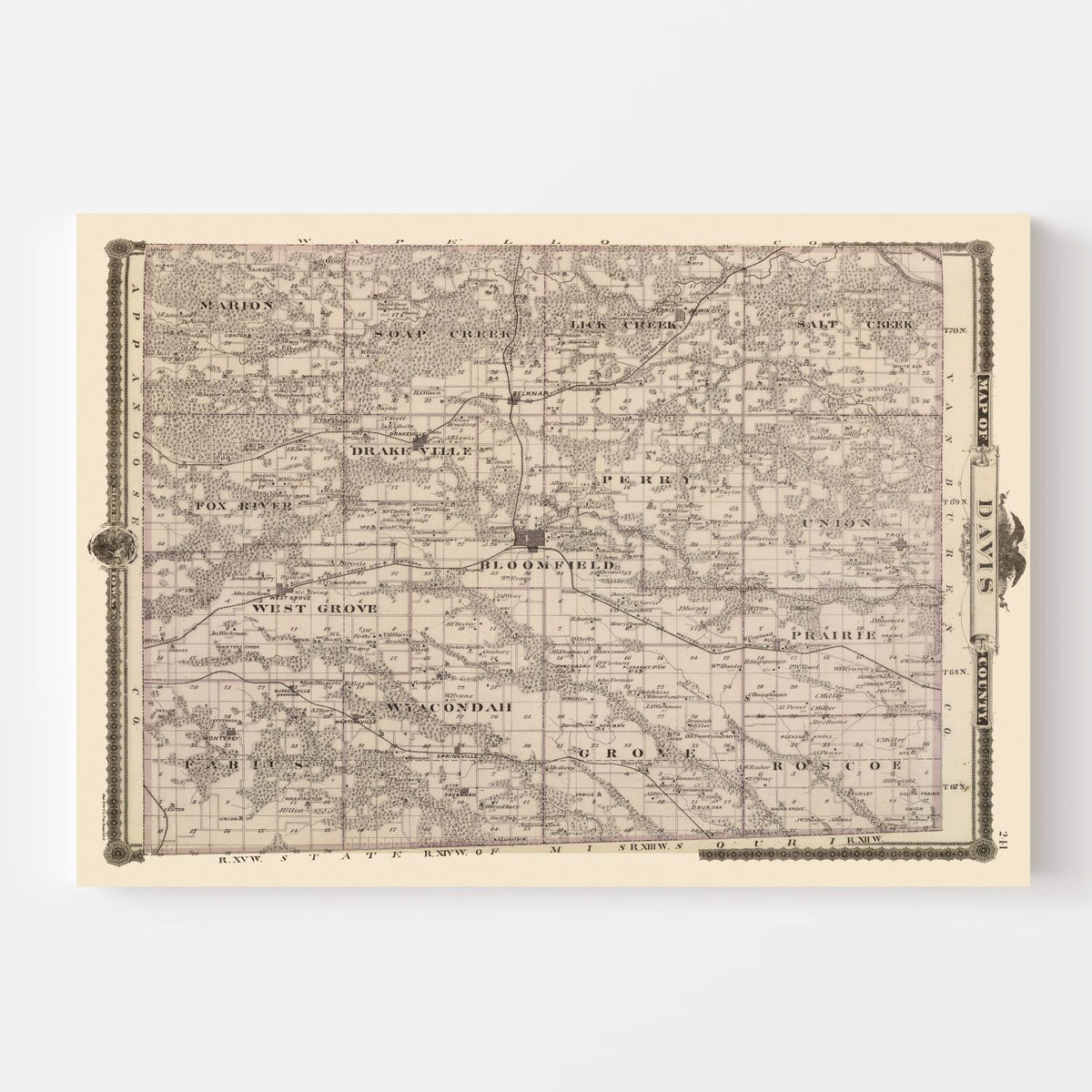 Vintage Map of Davis County, Iowa 1875