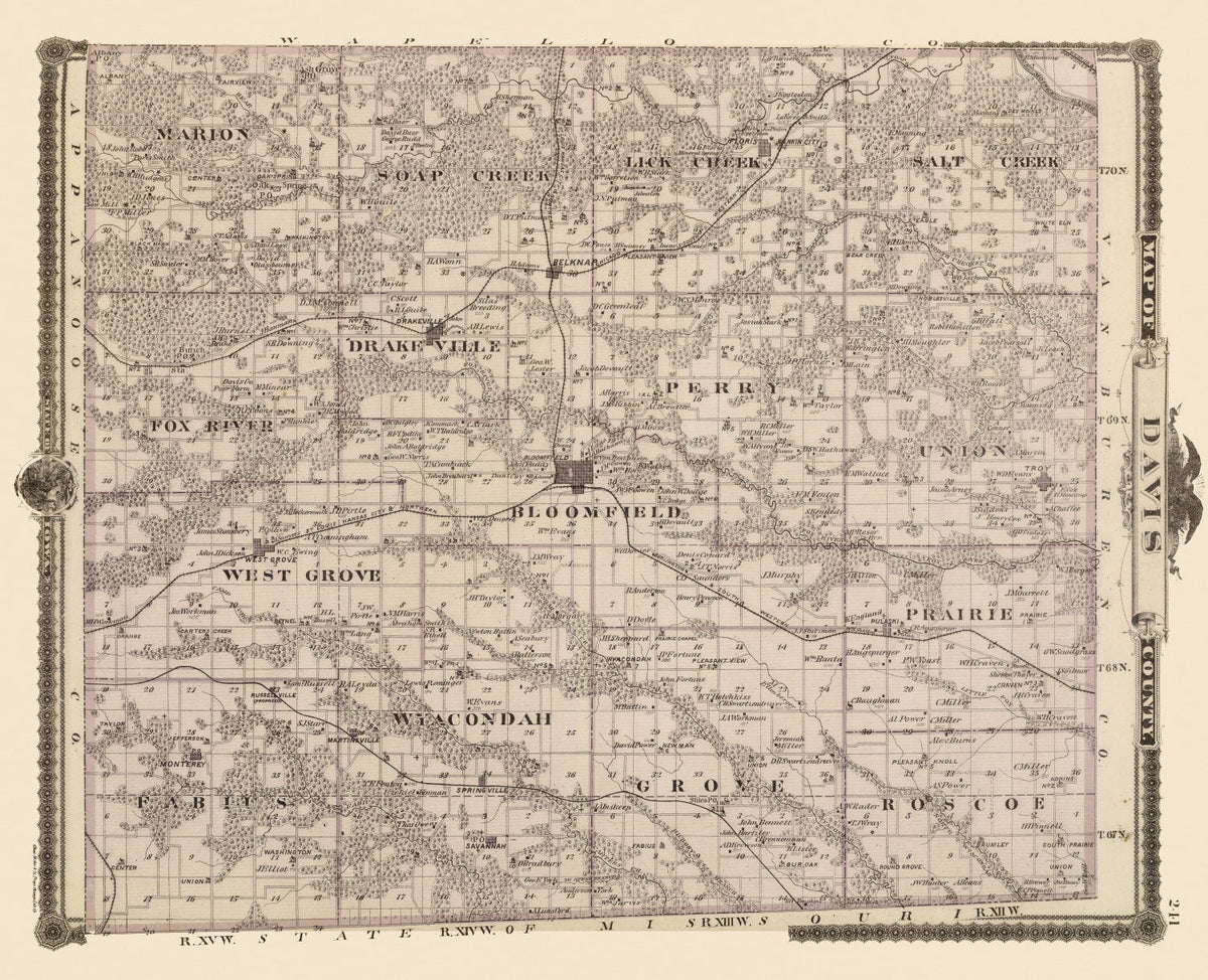 Vintage Map of Davis County, Iowa 1875