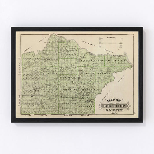 Vintage Map of Wright County, Minnesota 1874