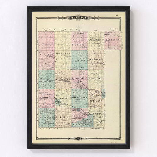 Vintage Map of Waupaca County, Wisconsin 1878