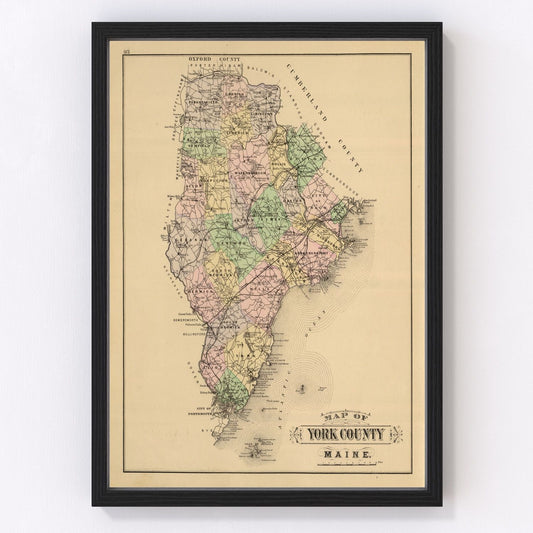 Vintage Map of York County, Maine 1885
