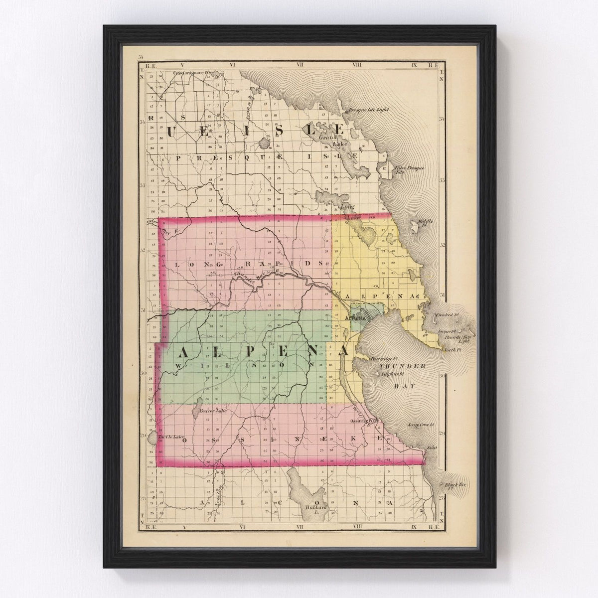 Vintage Map of Alpena County, Michigan 1873