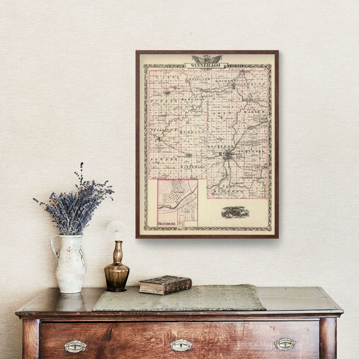 Vintage Map of Winnebago County, Illinois 1876