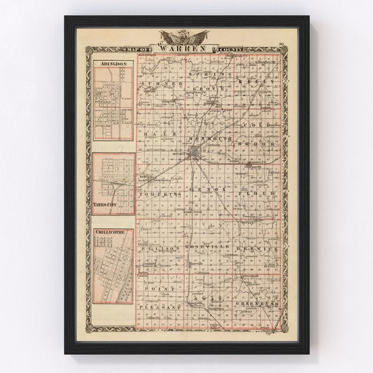 Vintage Map of Warren County, Illinois 1876