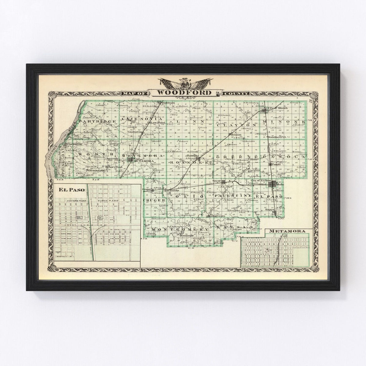 Vintage Map of Woodford County, Illinois 1876