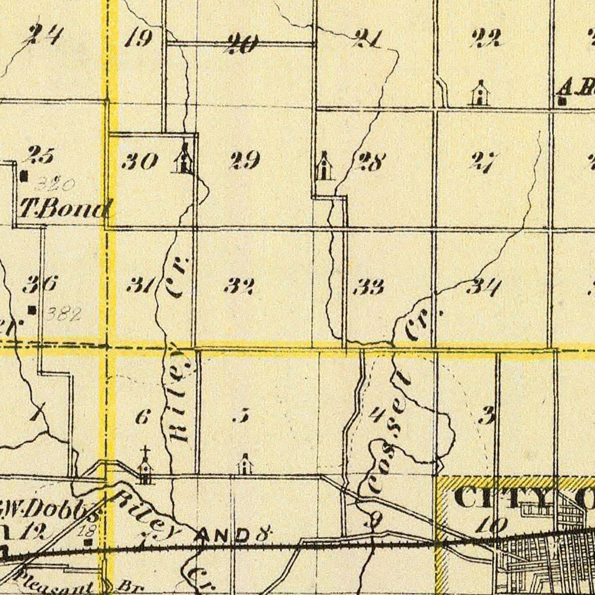 Vintage Map of Coles County, Illinois 1876