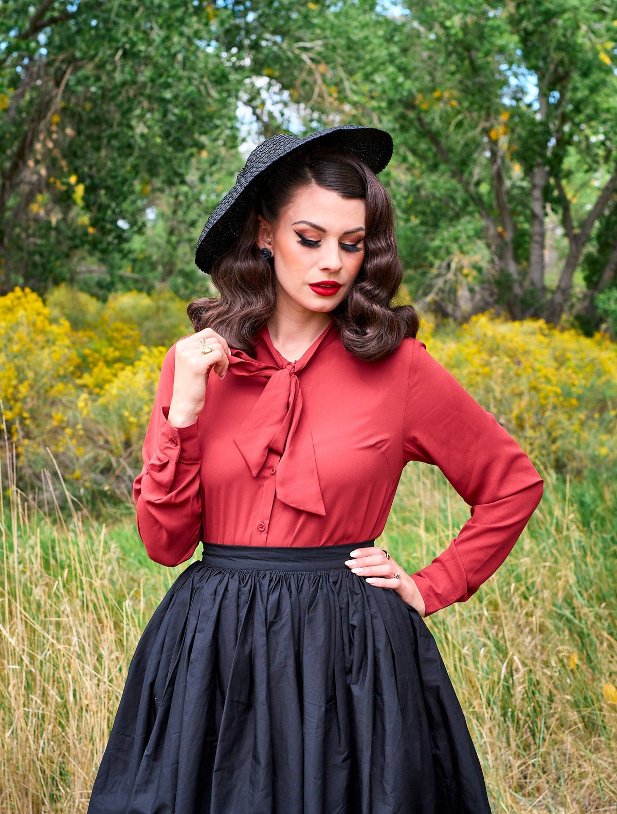 Helen Retro Blouse in Cognac - 3X only, 1 left!