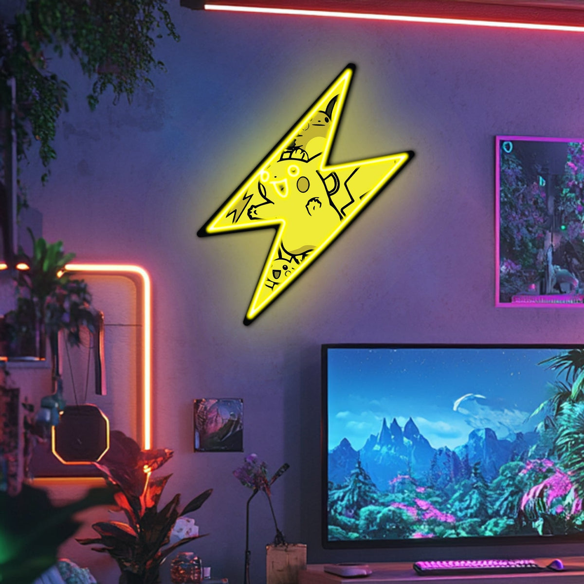 UV Printed Pikachu Neon Wall Art- LV0039