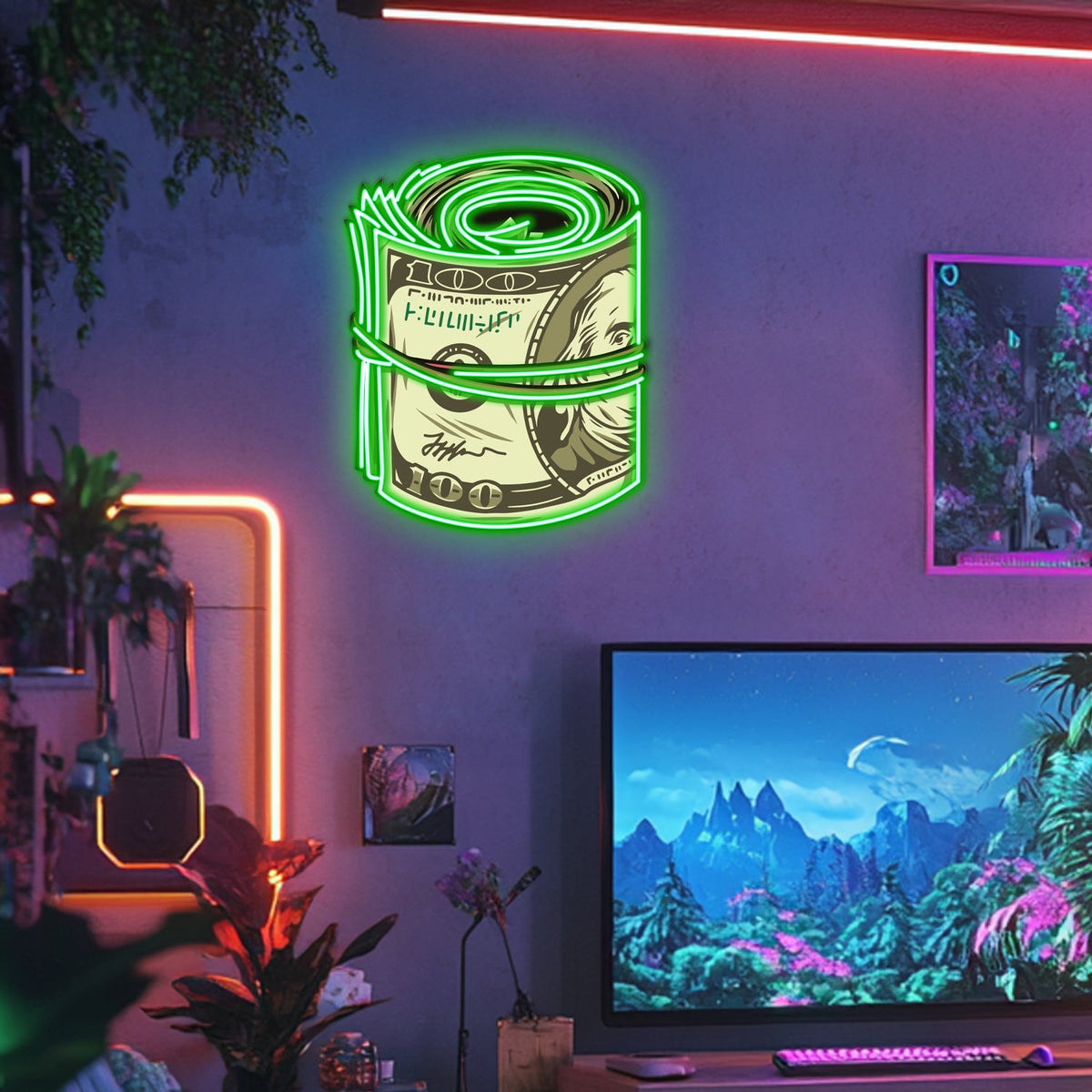 UV Printed Dollar Rulo Neon Wall Art- LV0067
