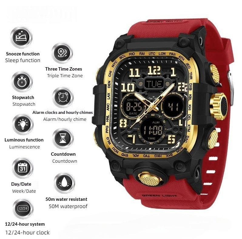 Square Digital Watch Waterproof Sports Countdown Timer Multifunctional Outdoor Hiking Wristwatch For Men