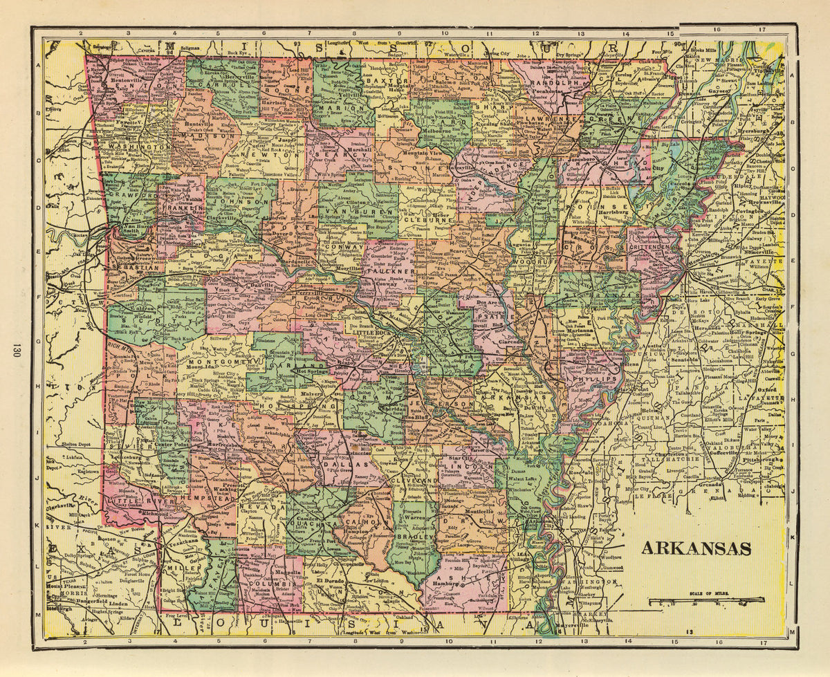 Vintage Map of Arkansas 1909
