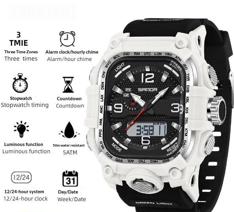 Square Digital Watch Waterproof Sports Countdown Timer Multifunctional Outdoor Hiking Wristwatch For Men