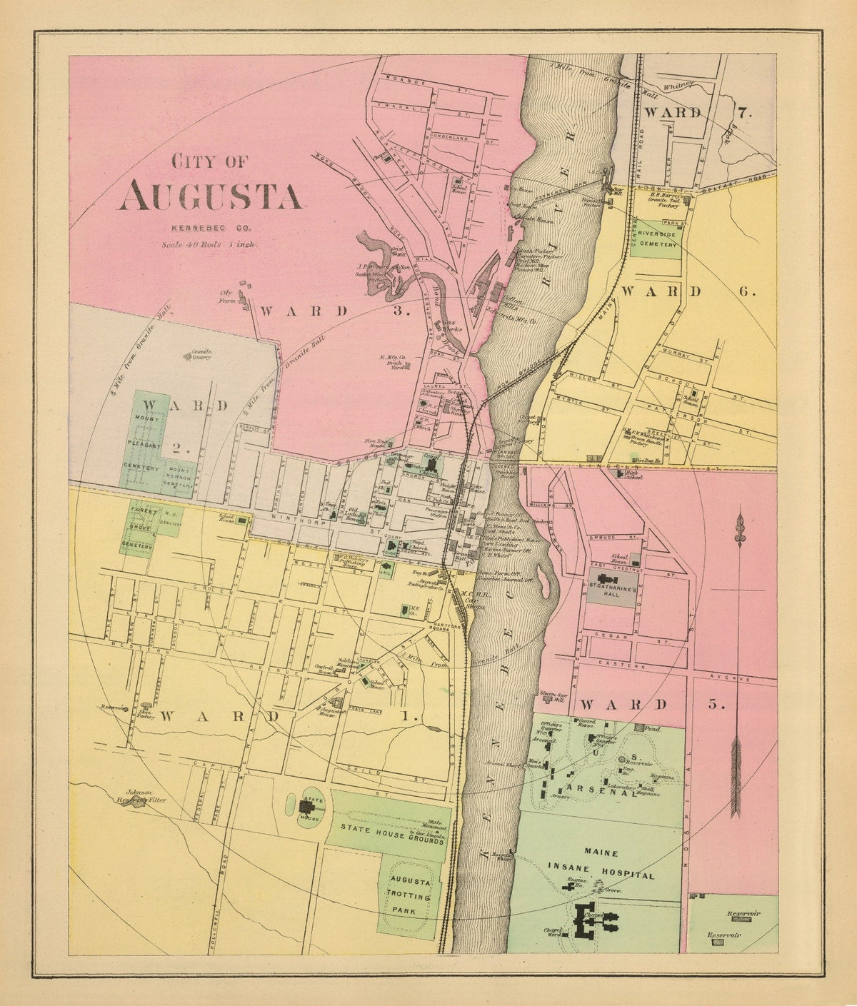 Vintage Map of Augusta, Maine 1894