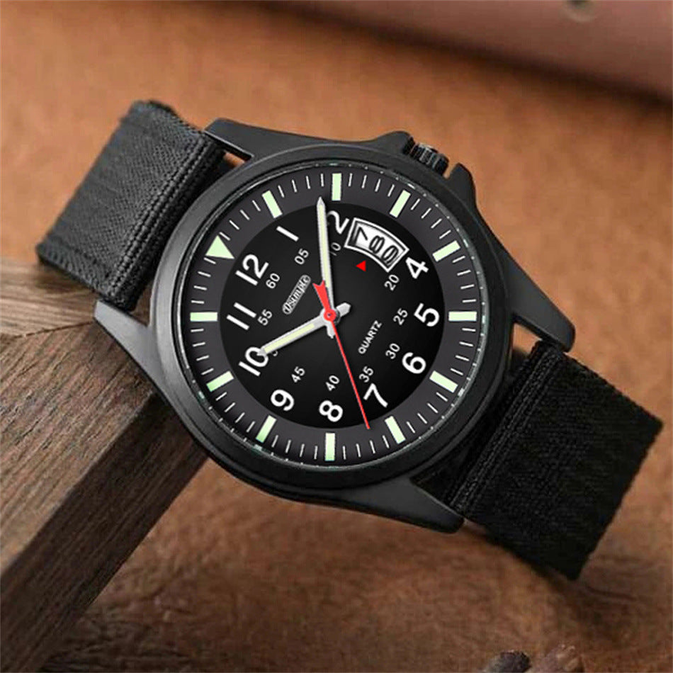 Mens Luminous Nylon-Strap Quartz Watch