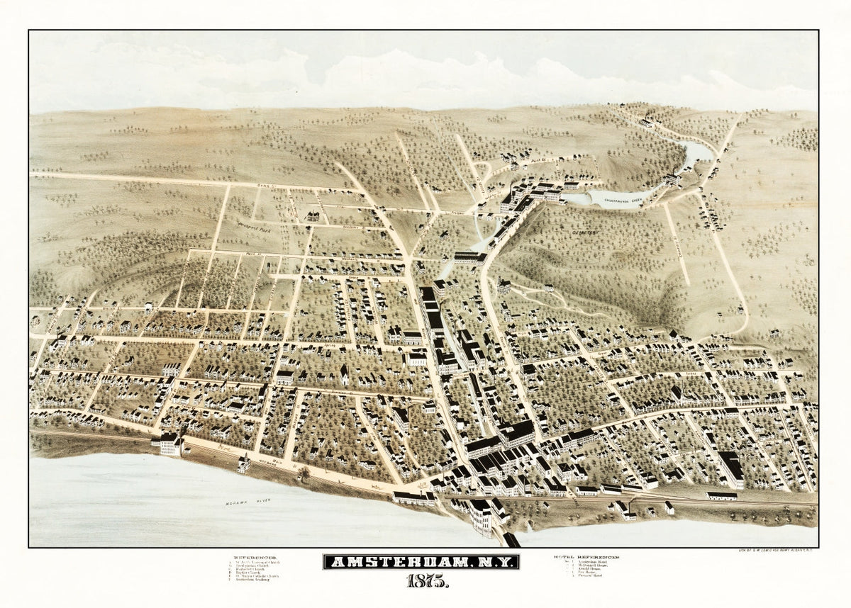 Vintage Map of Amsterdam, New York 1875