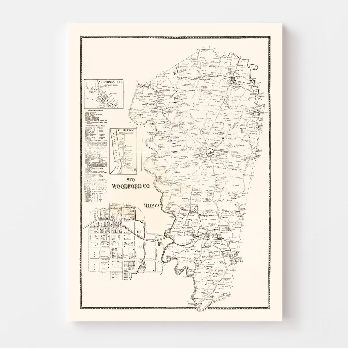 Vintage Map of Woodford County, Kentucky 1870