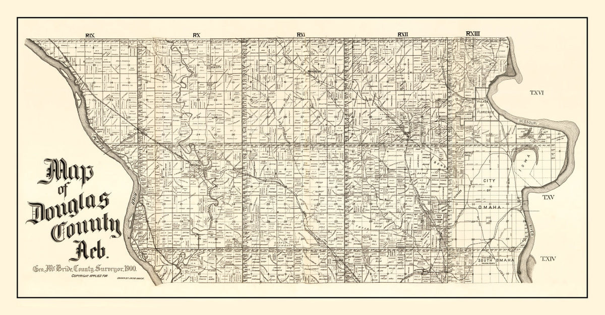 Vintage Map of Douglas County, Nebraska 1900