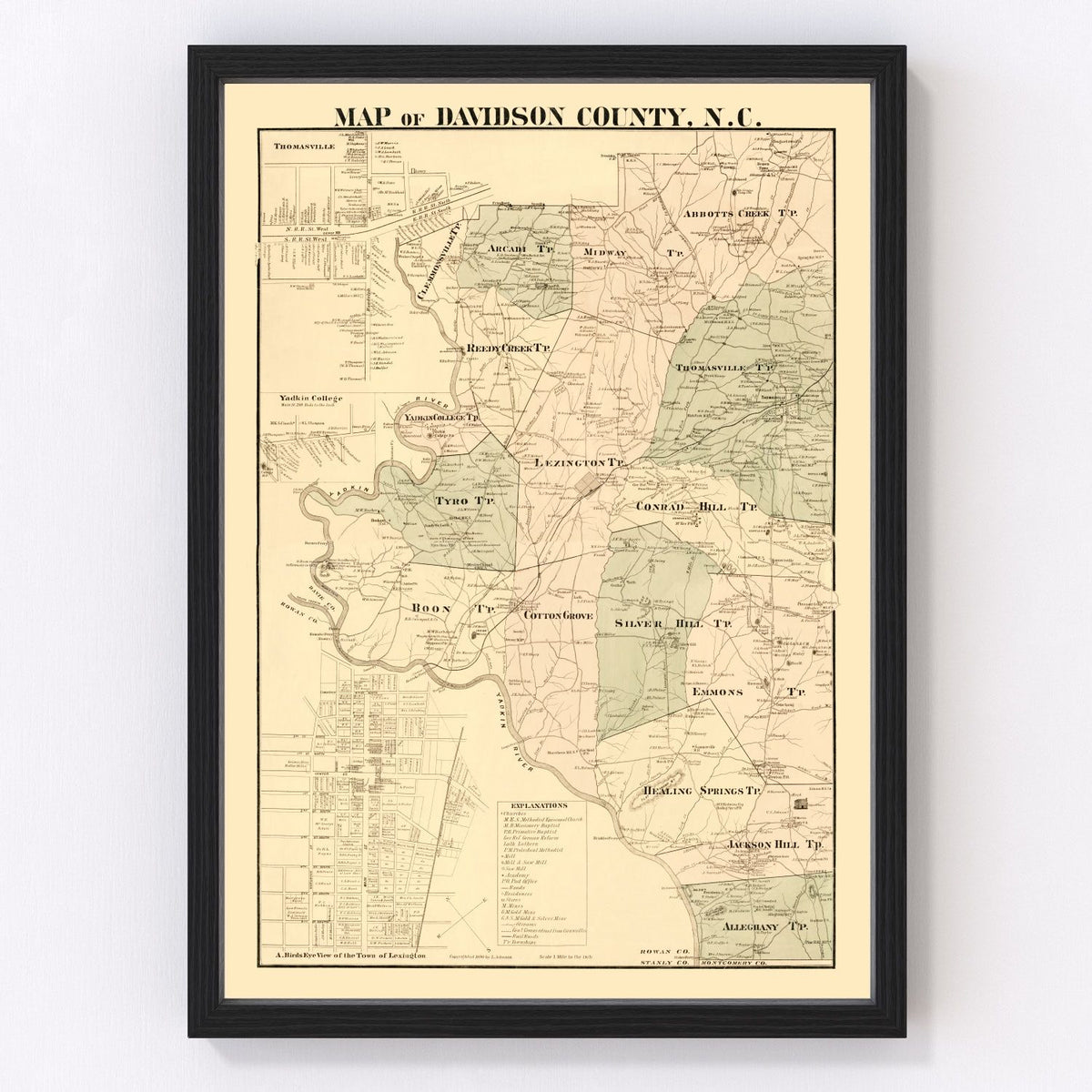 Vintage Map of Davidson County, North Carolina 1890