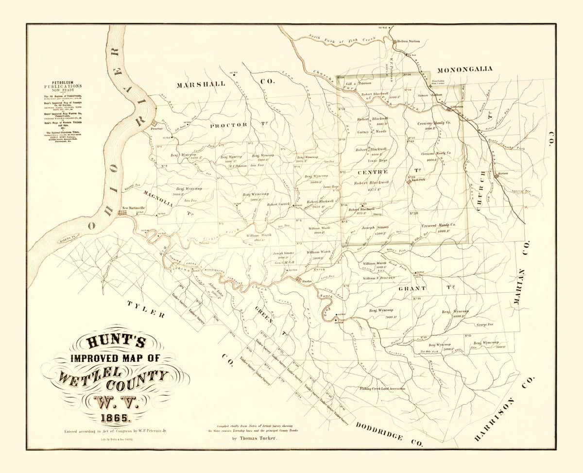 Vintage Map of Wetzel County, West Virginia 1865