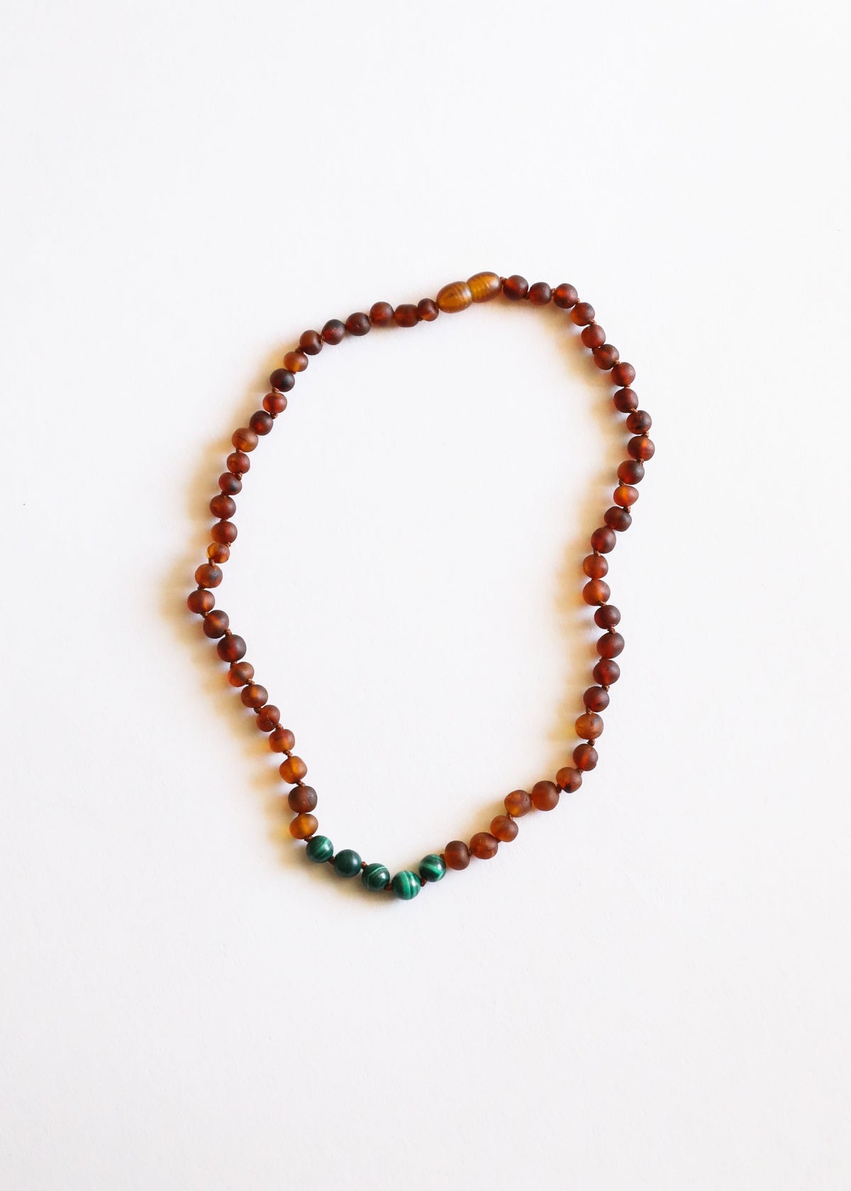 Raw Cognac Baltic Amber + Malachite || Necklace