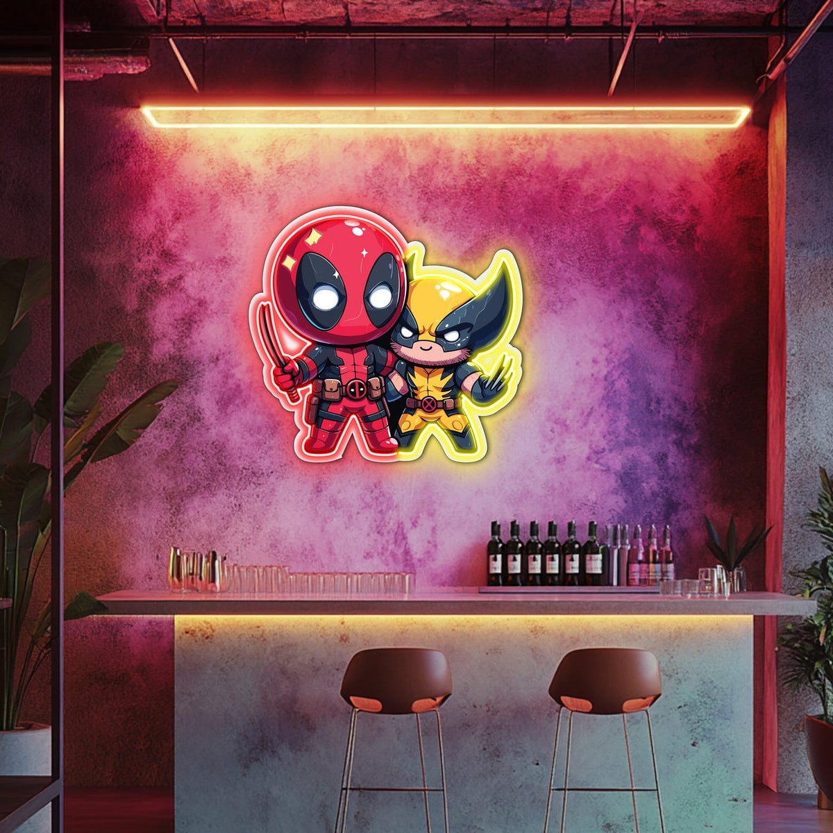 UV Printed Deadpool Wolverine Neon Wall Art- LV0066