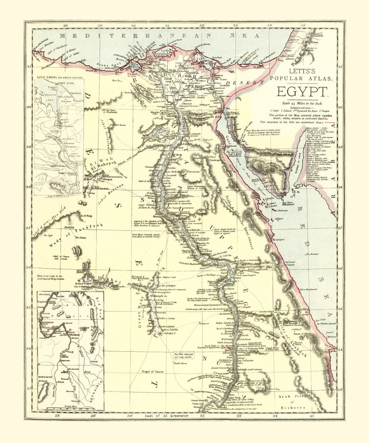 Vintage Map of Egypt 1883