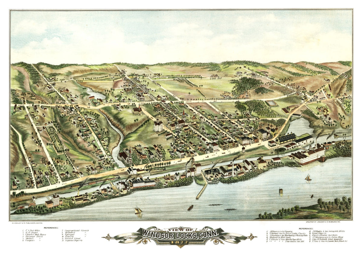 Vintage Map of Windsor Locks, Connecticut 1877