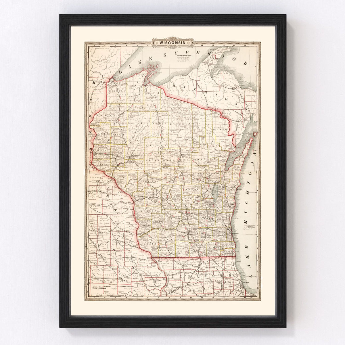Vintage Map of Wisconsin 1882
