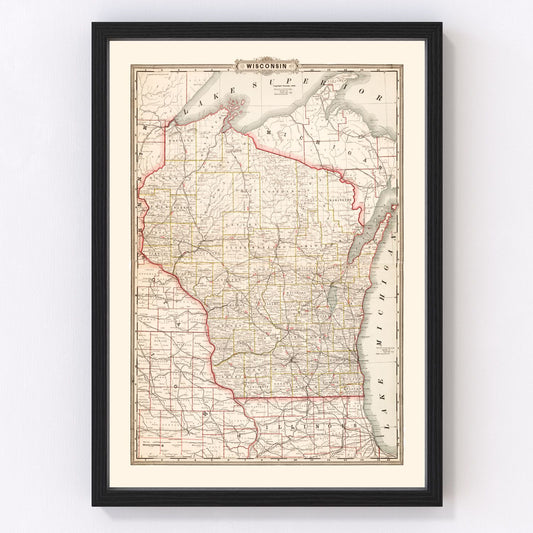Vintage Map of Wisconsin 1882