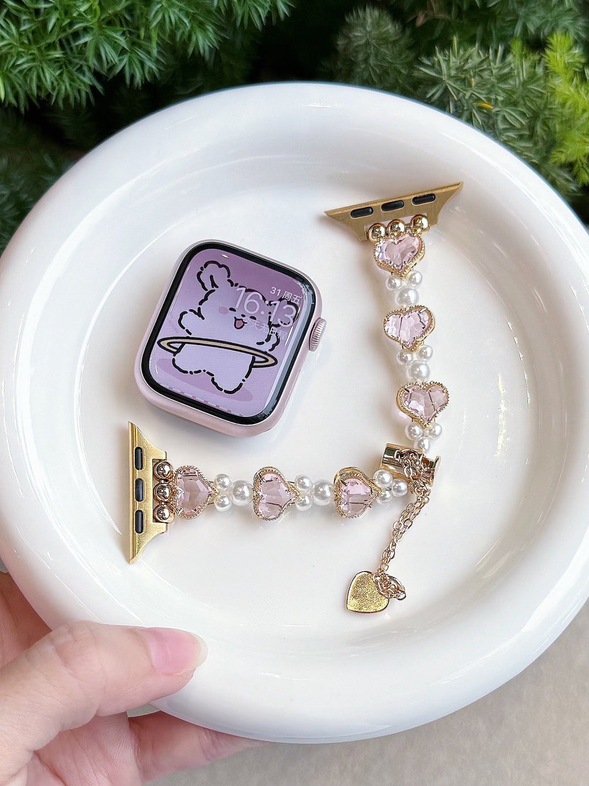 Love-shaped Diamond And Fashionable Pearl Watch Bracelet