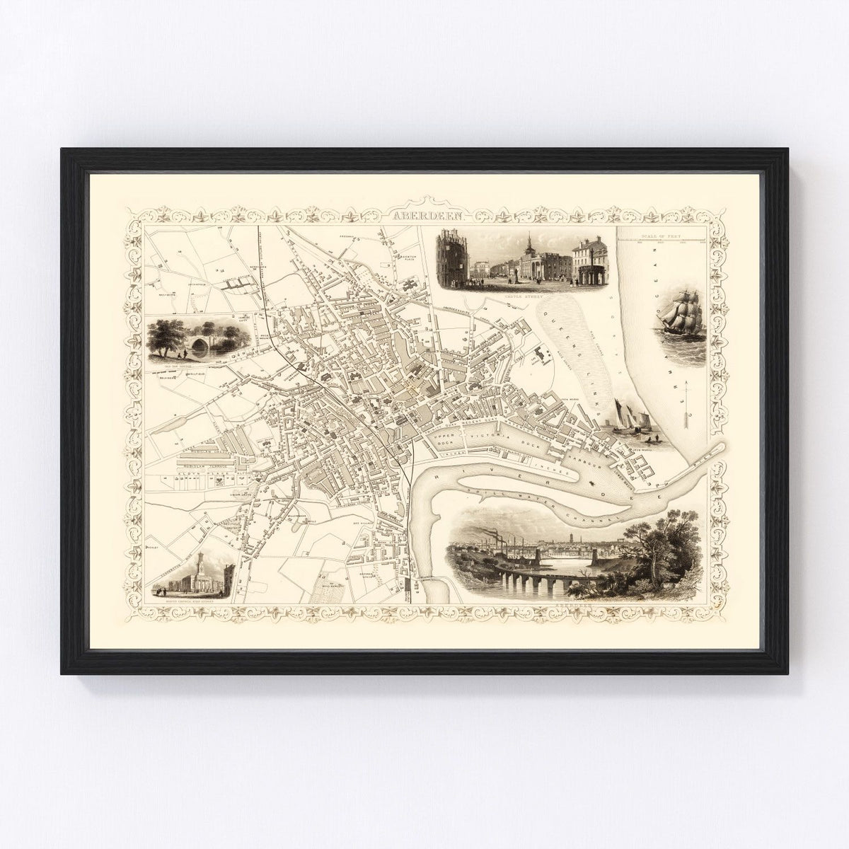 Vintage Map of Aberdeen, Scotland 1851