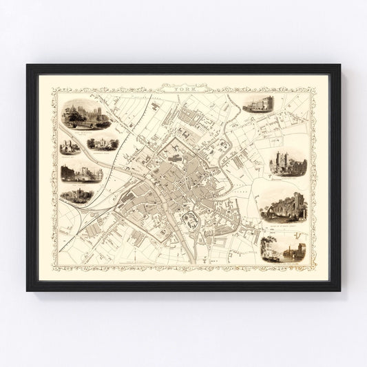 Vintage Map of York, United Kingdom 1851