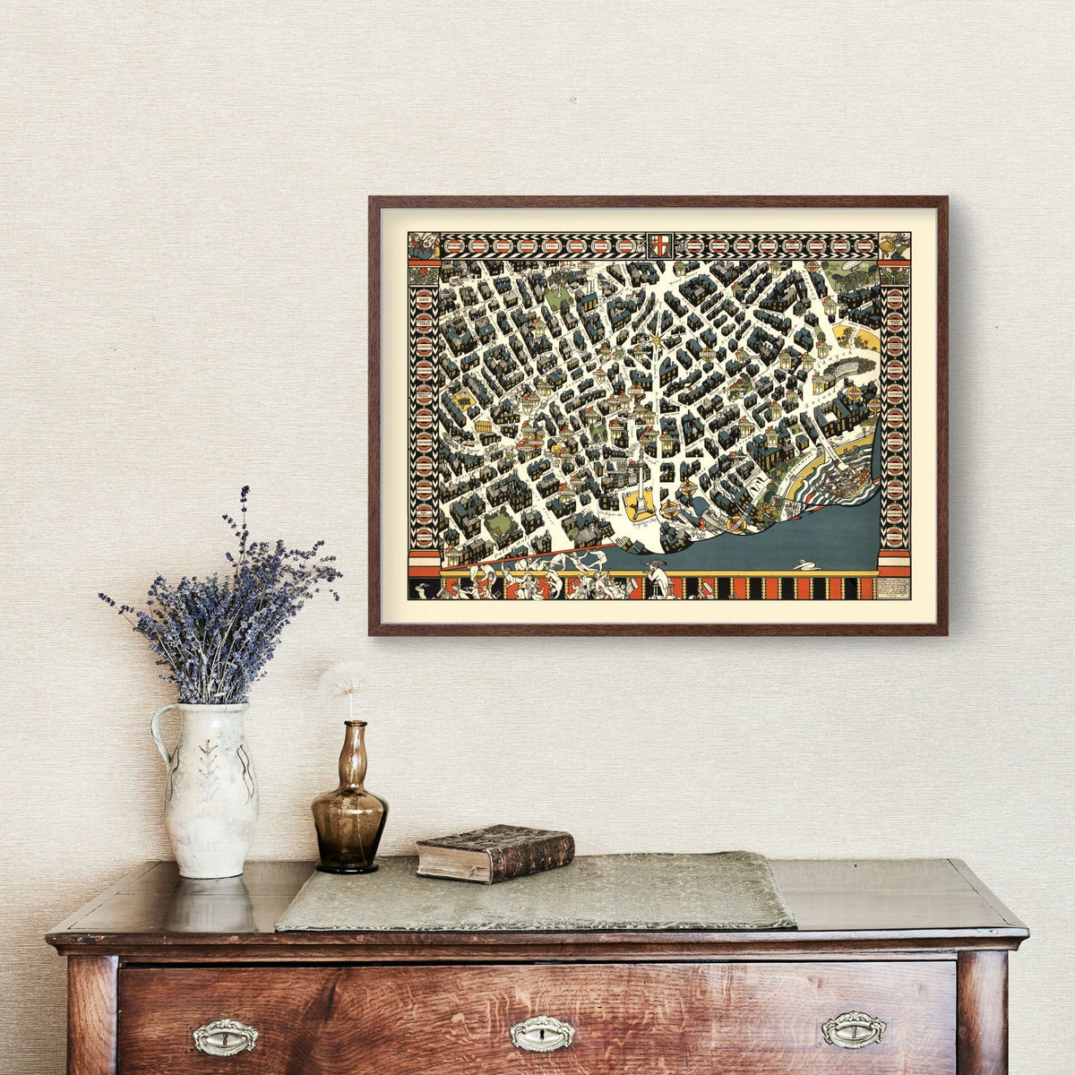 Vintage Map of London Theater District, England 1915