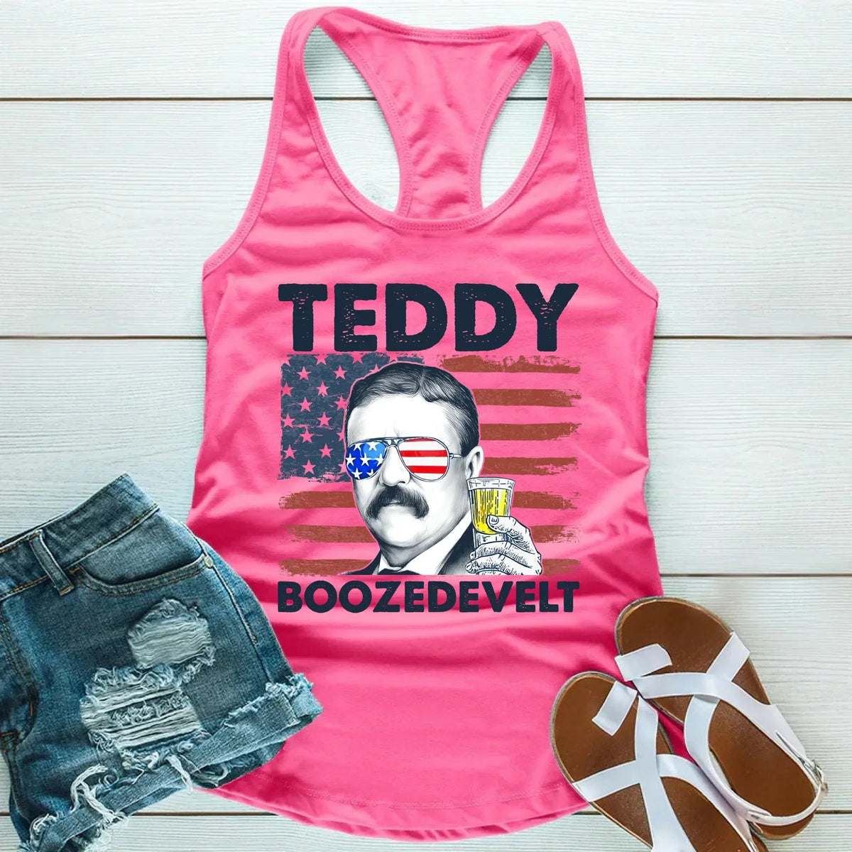 Teddy Boozedevelt Unisex Tank Top – Funny Patriotic Party Tee