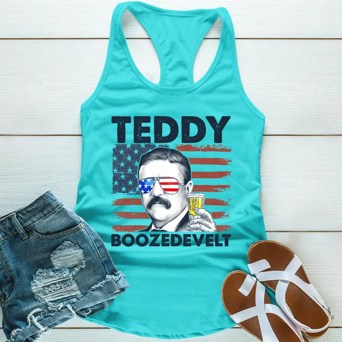 Teddy Boozedevelt Unisex Tank Top – Funny Patriotic Party Tee