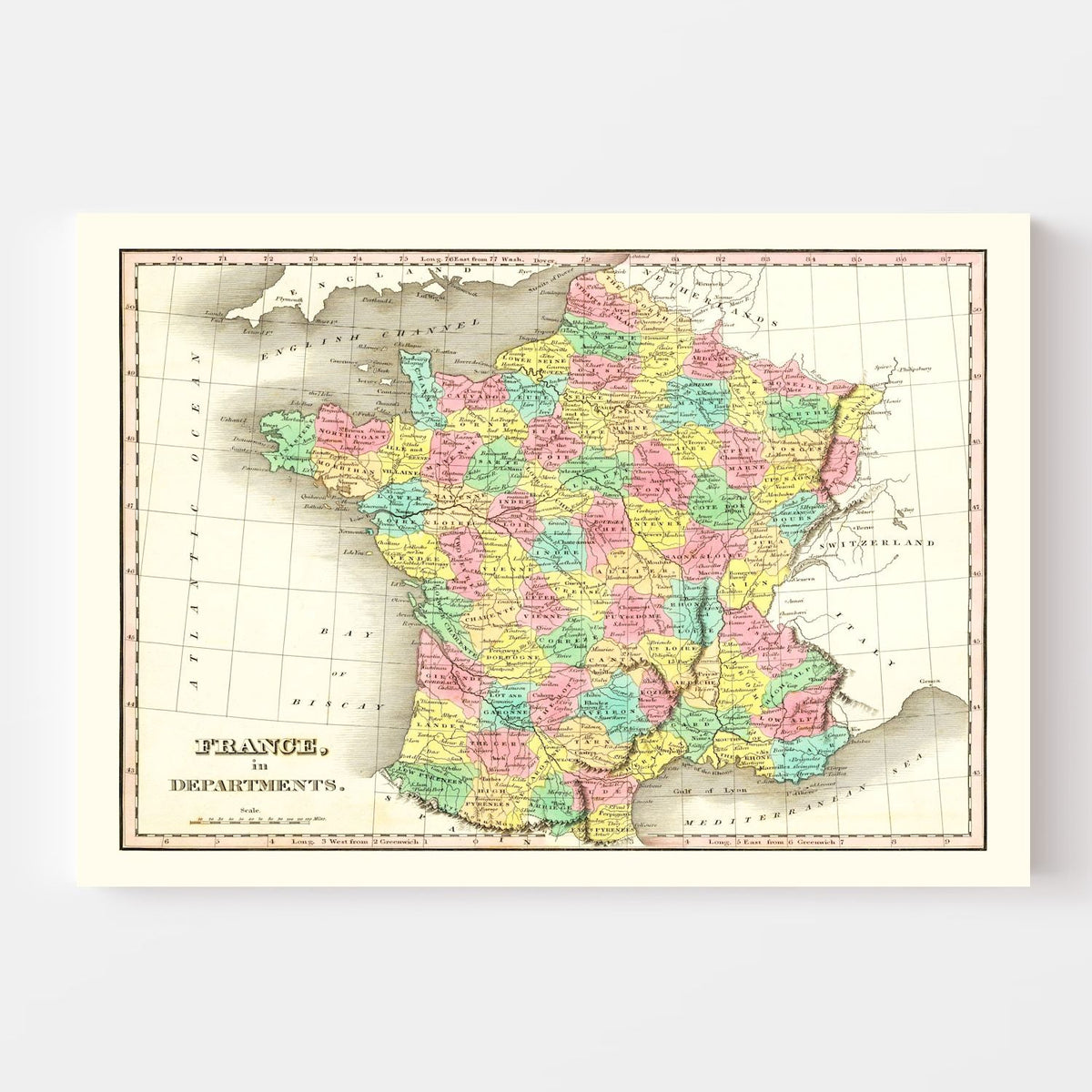 Old Map of France in Departments 1831