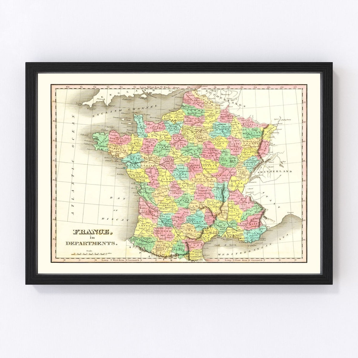 Old Map of France in Departments 1831