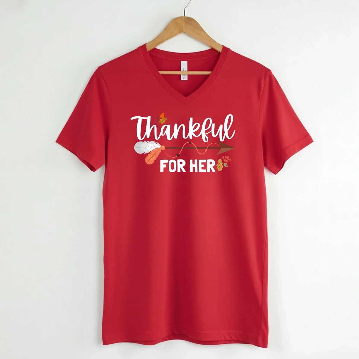 Thankful For Her/Him Valentines Couple V-Neck